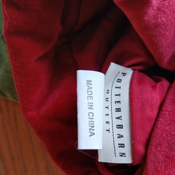 Pottery Barn Green Velvet Extra Long 27" Stocking with Red Cuff No Mono Vintage - Picture 2 of 4